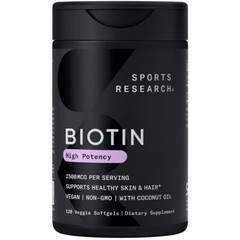 Vegan Biotin 2500mcg w/ Coconut Oil Extra Strength Biotin – 120 Veggie Softgels