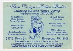 original vintage john haring pennsylvania PA tattooing tattoo business card ~3×4