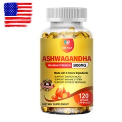 Organic Ashwagandha Capsules 5000MG with Black Pepper Root Powder 120 Capsules