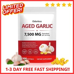 Odorless Garlic 7500Mg per Servings, 300 Softgels | 2 Years Aged Garlic Extra…