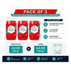 Old Spice High Endurance Pure Sport Deodorant for Men 3 Pack 3.0 oz Each