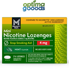 Member’s Mark Nicotine Mini Lozenge 4mg Mint Flavor 216 ct Stop Smoking Aid.